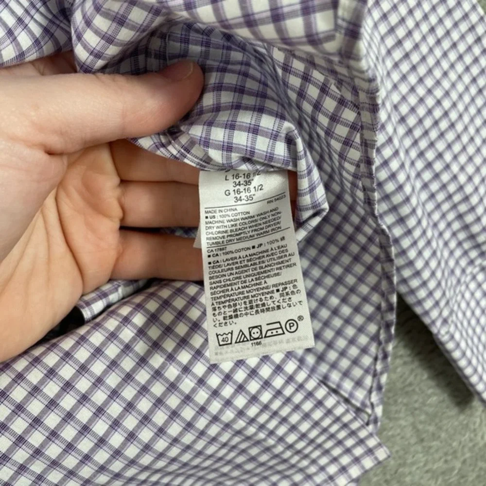 Banana Republic Button Up Shirt Men Large Purple Check Long Sleeve Non Iron Slim